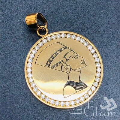 Stainless Steel Nefertiti Medallion Cz Pendant