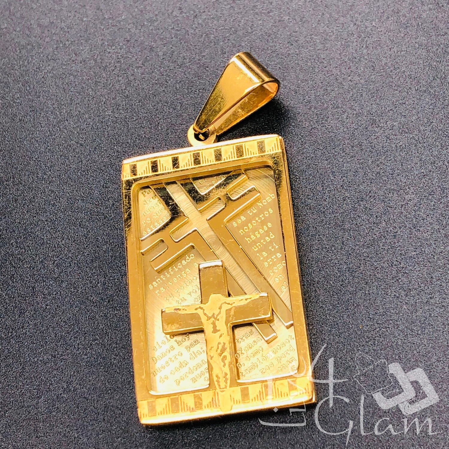 Stainless Steel Lord&#39;s 2D Prayer Indented Spanish Pendant