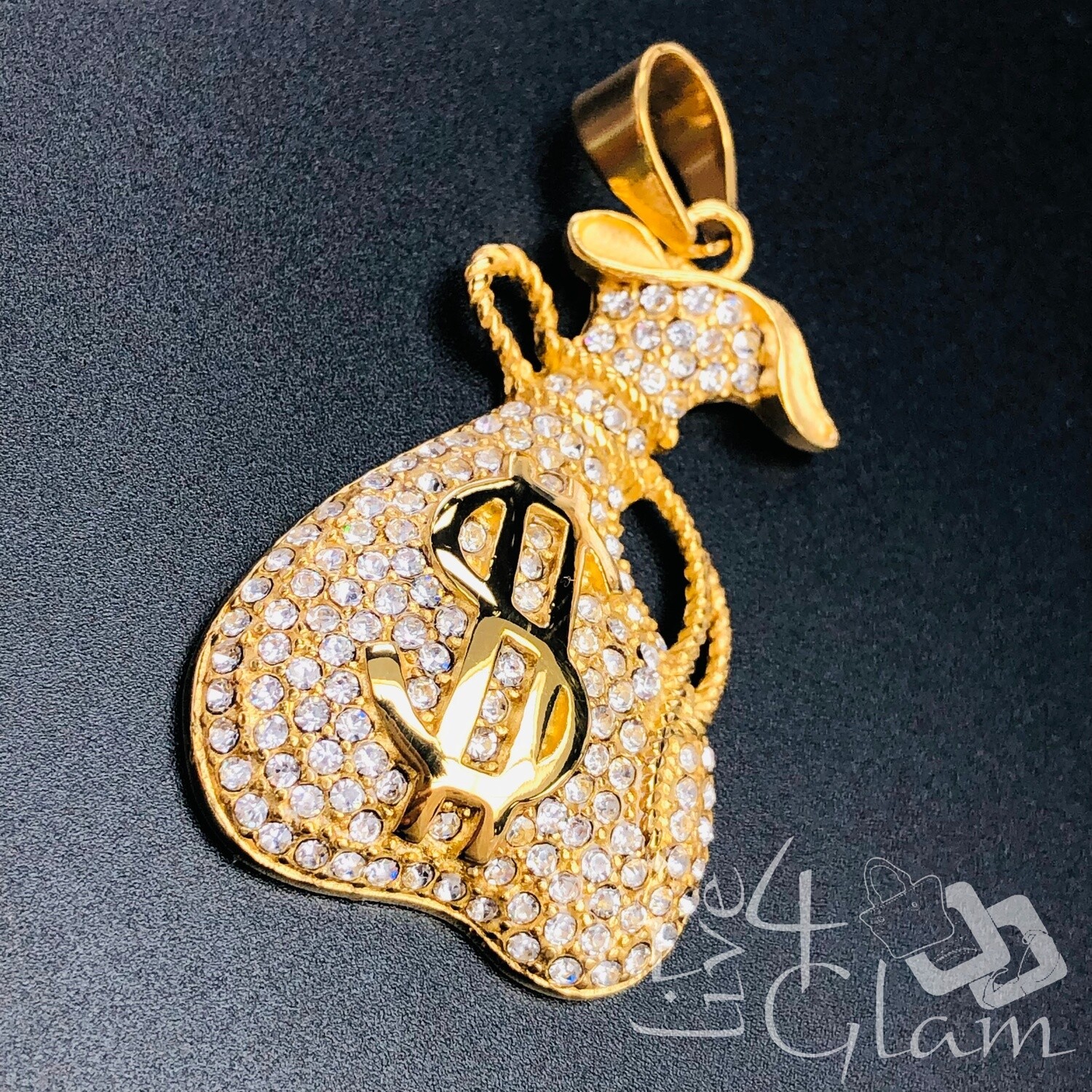 Stainless Steel Money CZ Bag Pendant