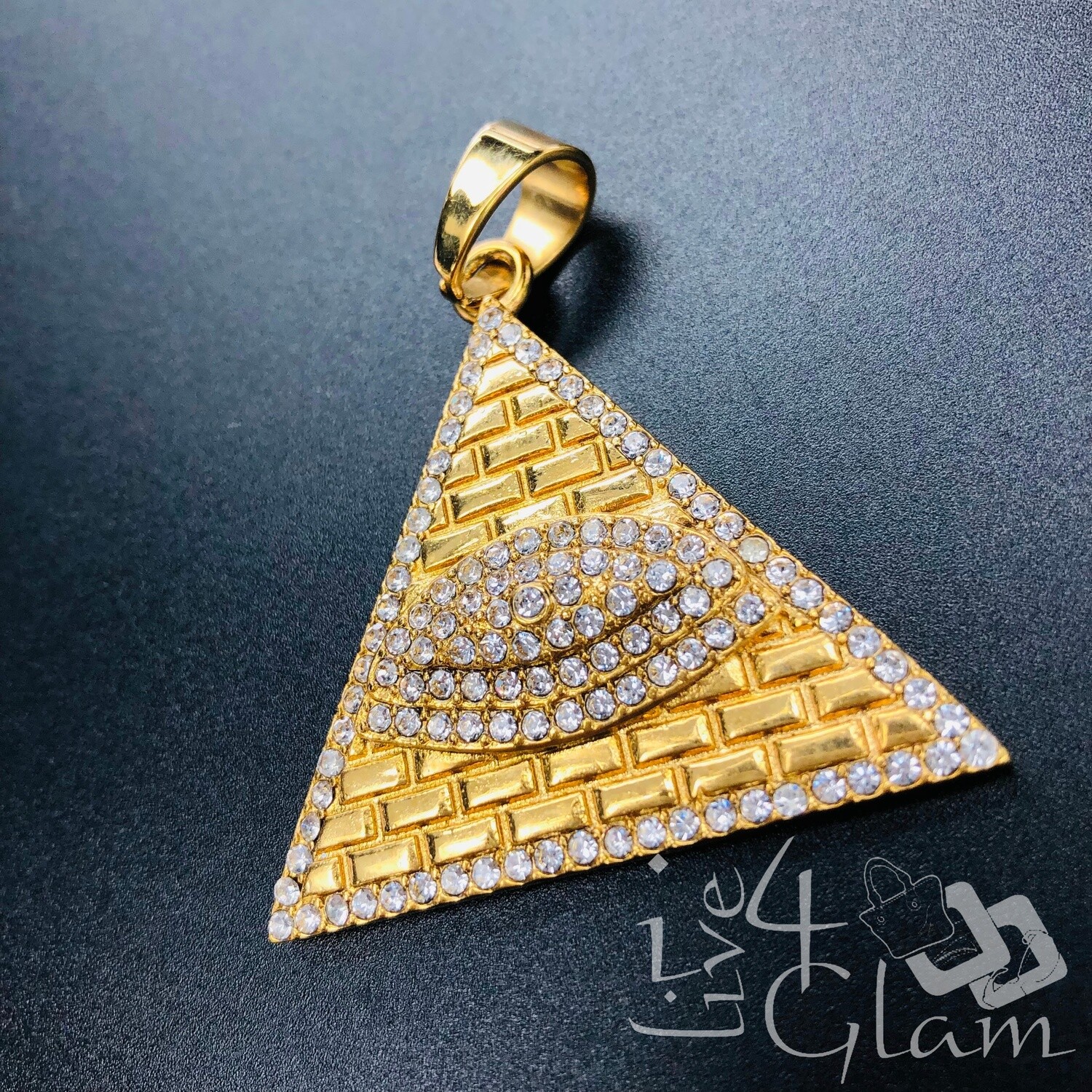 Stainless Steel Large Pyramid w Evil Eye Pendant
