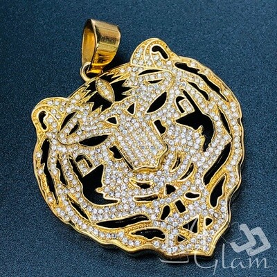 Stainless Steel Tiger Face CZ Pendant