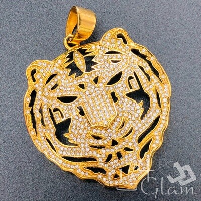 Stainless Steel Tiger Face CZ Pendant