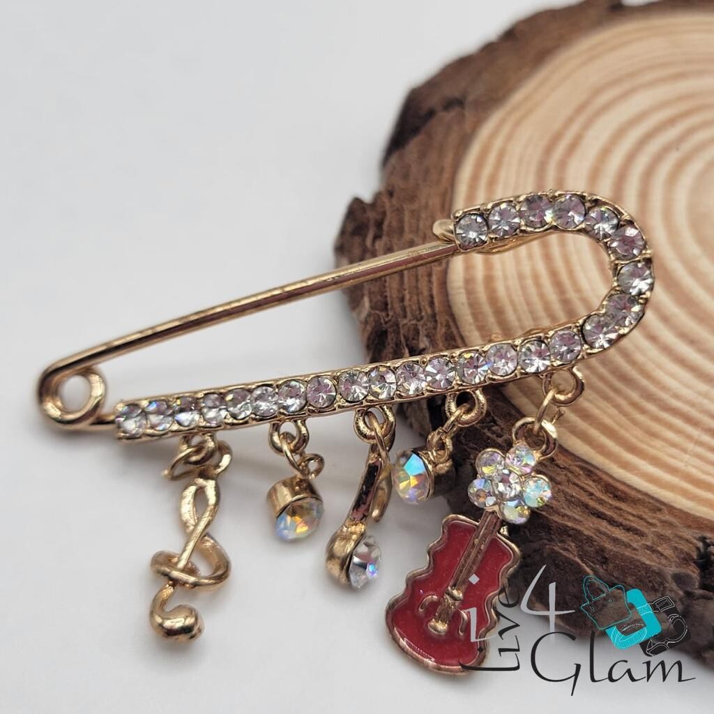 Safety Pin with Charms Broach Swaroski Crystal