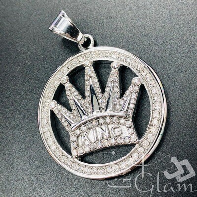 Stainless Steel Silver Bling King Crown Pendant