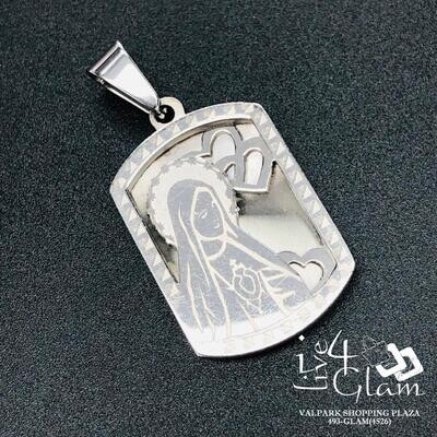 Stainless Steel Silver Mary Dog Tag  Pendant