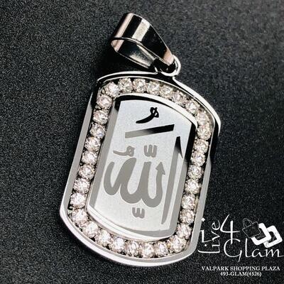 Stainless Steel Silver Cz Allah Dog Tag Pendant