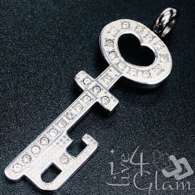 Stainless Steel Silver CZ Key Pendant