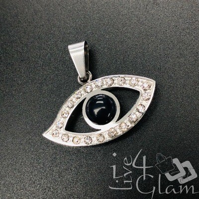 Stainless Steel Silver Evil Eye Cz Pendant