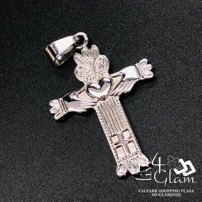 Stainless Steel Silver Irish Claddagh Cross Pendant