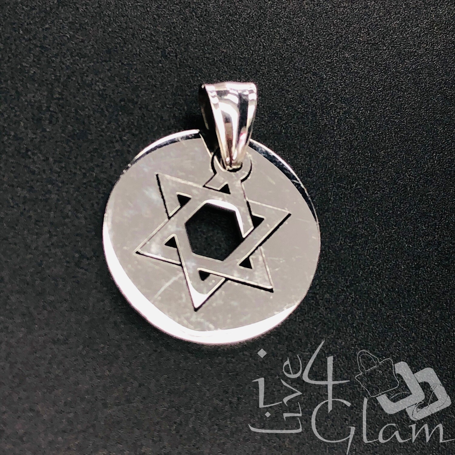 Stainless Steel Silver Star of David Circle Pendant