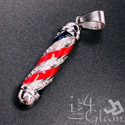 Stainless Steel Silver CZ Barber Pole Pendant