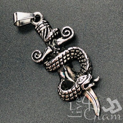Stainless Steel Silver Snake and Dagger Pendant