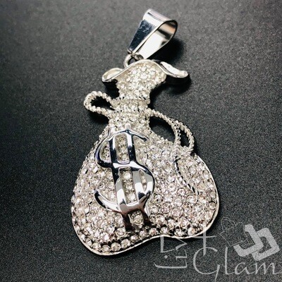 Stainless Steel Silver Money CZ Bag Pendant