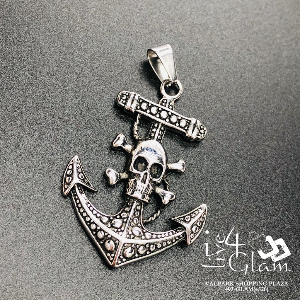 Stainless Steel Silver Skull Anchor Pendant
