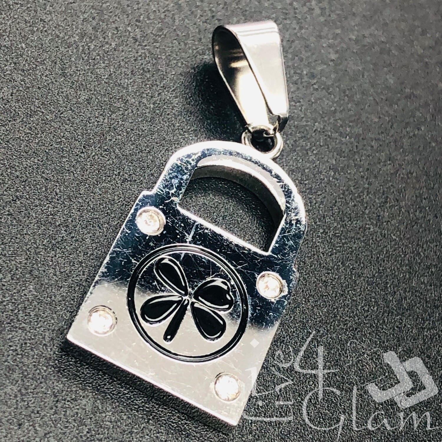 Stainless Steel Silver Small CZ Clover Lock Pendant