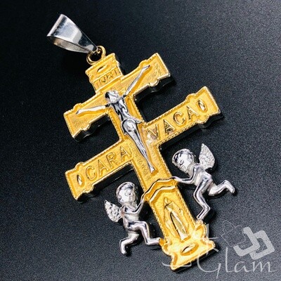 Stainless Steel Two Tone Crucifix Cara Vaca Cross Pendant