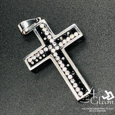 Stainless Steel Silver Black CZ Cross Pendant