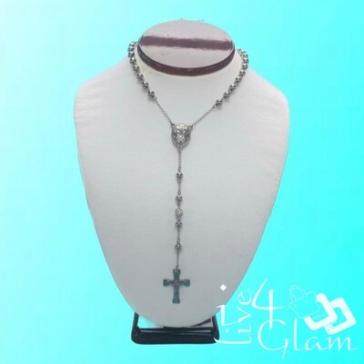 Stainless Steel  Silver 6mm CZ Ball Latin Rosary Chain