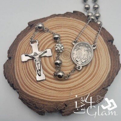 Stainless Steel  Silver 6mm CZ Ball Latin Rosary Chain