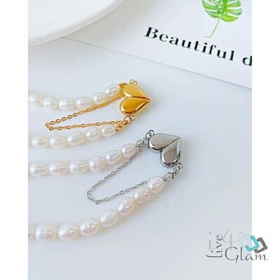 Freshwater Pearl Bracelet w Magnetic Heart