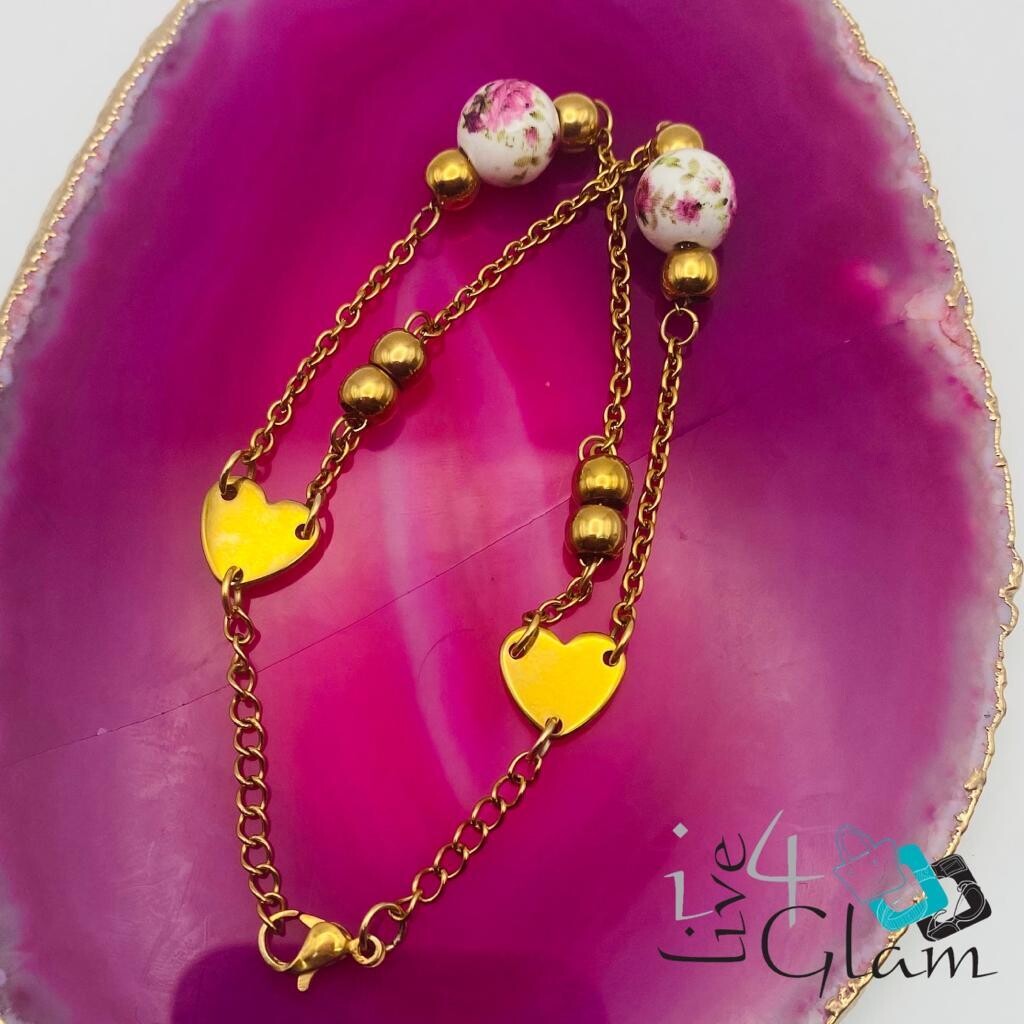 Stainless Steel Bead Bracelet Floral