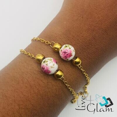 Stainless Steel Bead Bracelet Floral