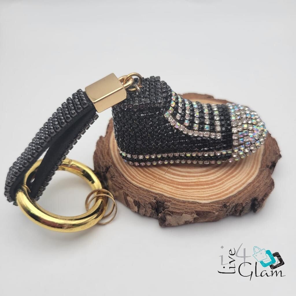 Rhinestone Sneaker Keychain, Color: Black