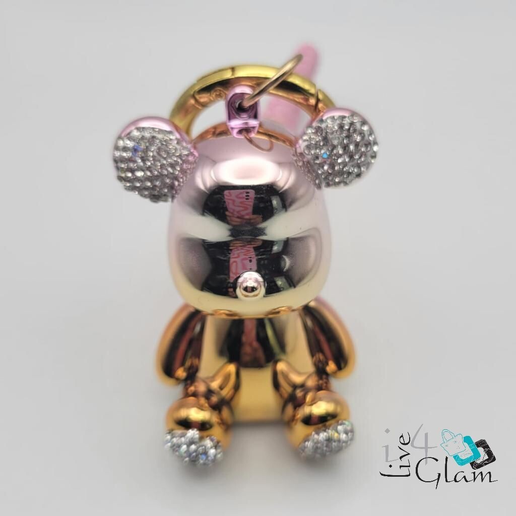 Teddy Bear Rhinestone  Keychain, Color: Gold/Silver