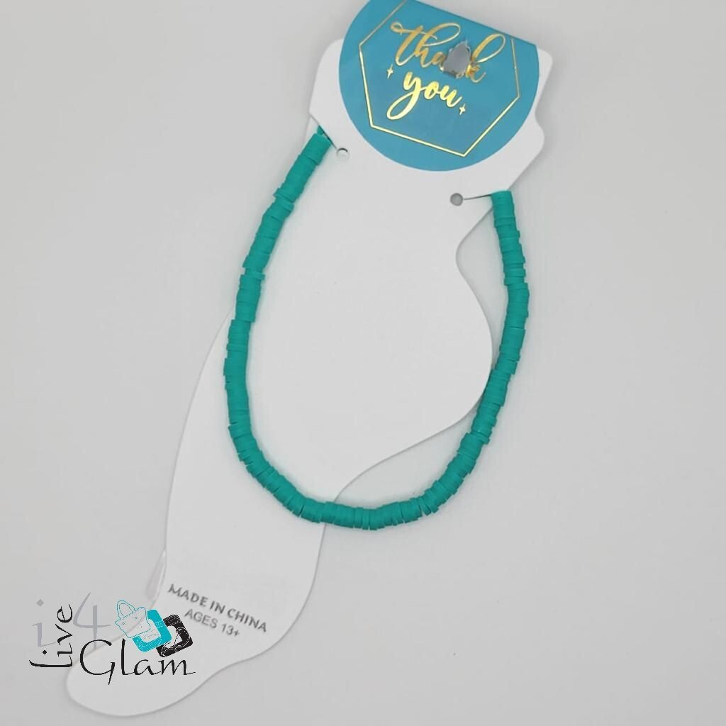 Beaded Anklet, Color: Teal