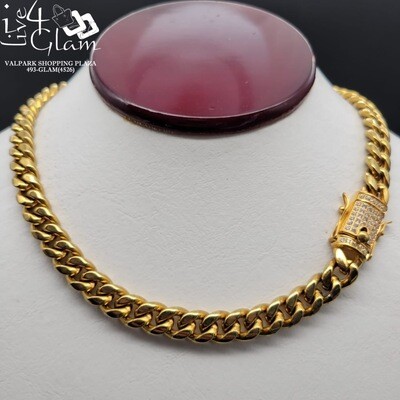 Stainless Steel 10mm 18&quot; Miami Cuban CZ Clasp Chain