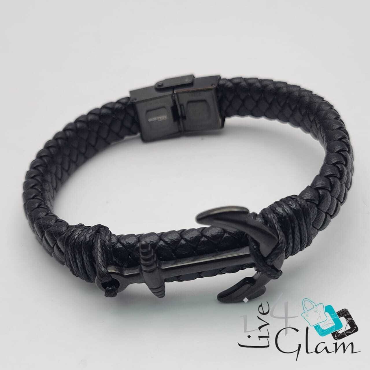 Stainless Steel Anchor Leather Hand Band