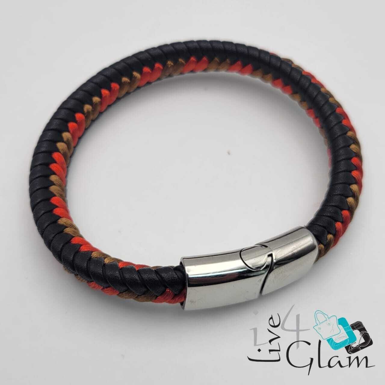 Stainless Steel Braided Leather Hand Band Red