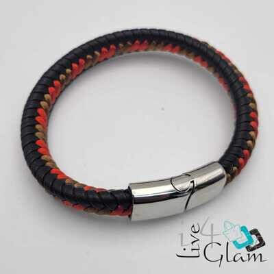 Stainless Steel Braided Leather Hand Band Red