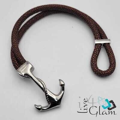 Stainless Steel Anchor Leather Hand Band