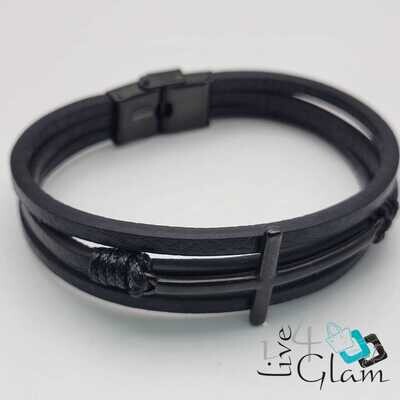 Stainless Steel Three Layer  Leather Cross Hand Band