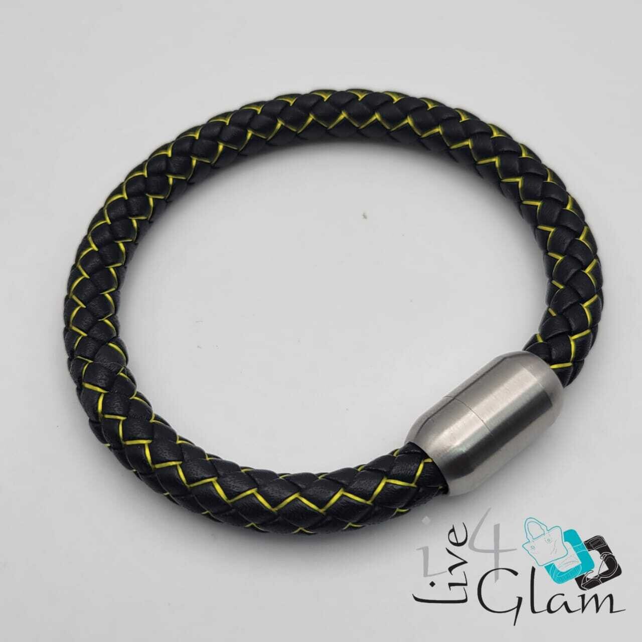 Stainless Steel Magnetic Clasp Braided Leather Hand Band Green