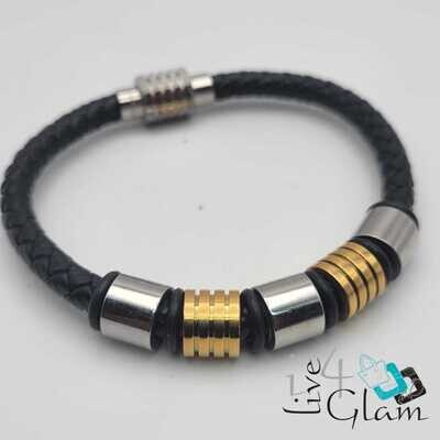Stainless Steel Magnetic Clasp Leather Hand Band Gold/Silver