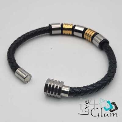 Stainless Steel Magnetic Clasp Leather Hand Band Gold/Silver