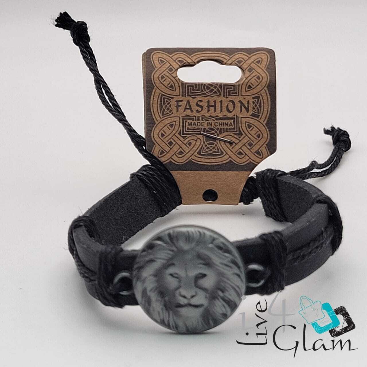 Lion Face Leather Hand Band, Color: Black