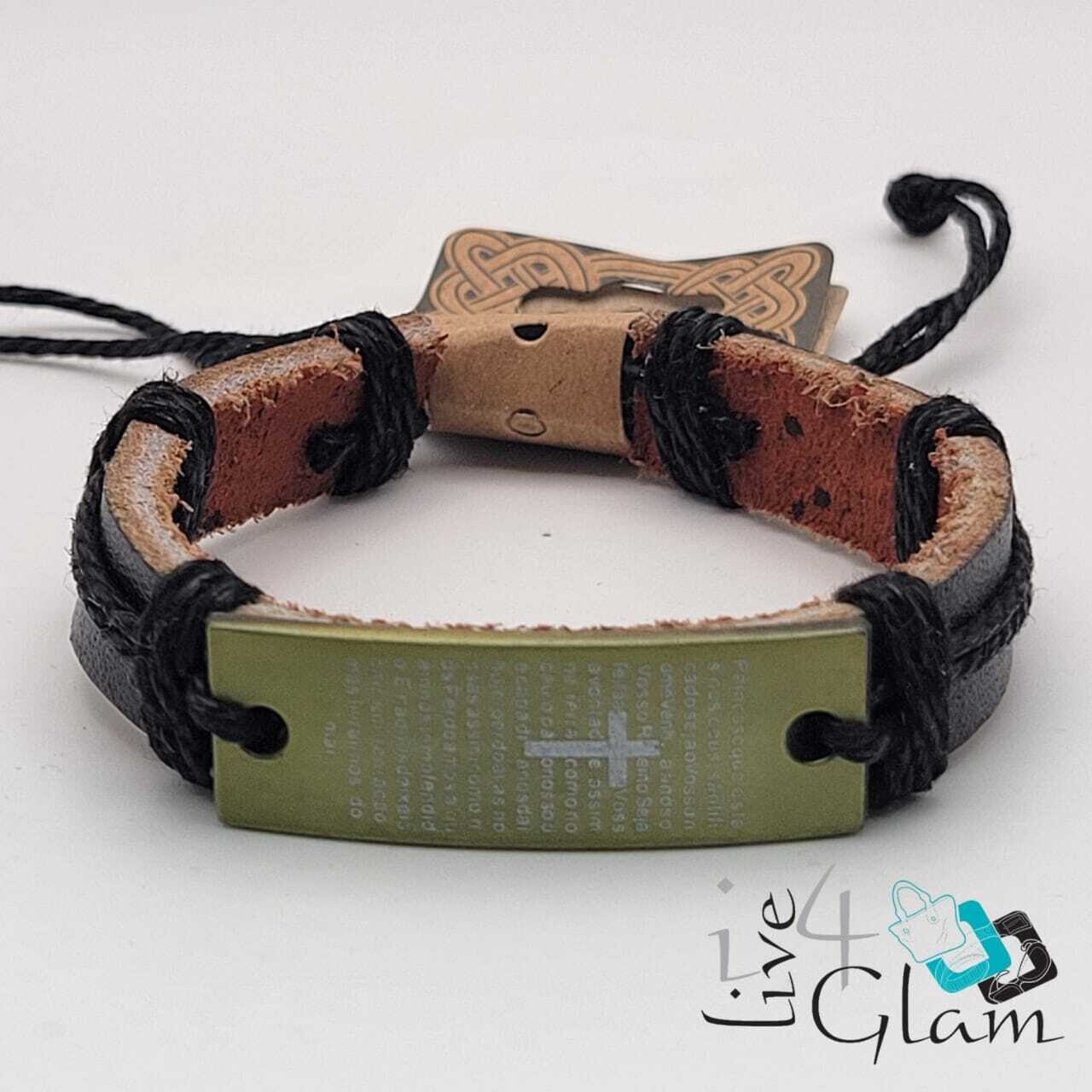Prayer Leather Bracelet , Color: Black/Gold