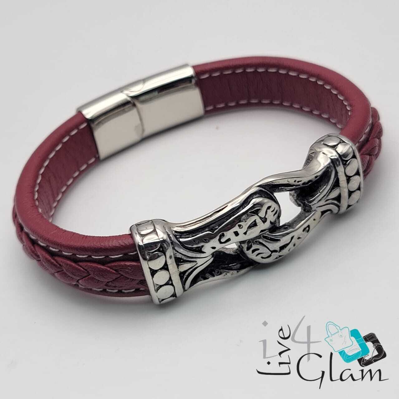 Bali Stainless Steel Leather Bracelet