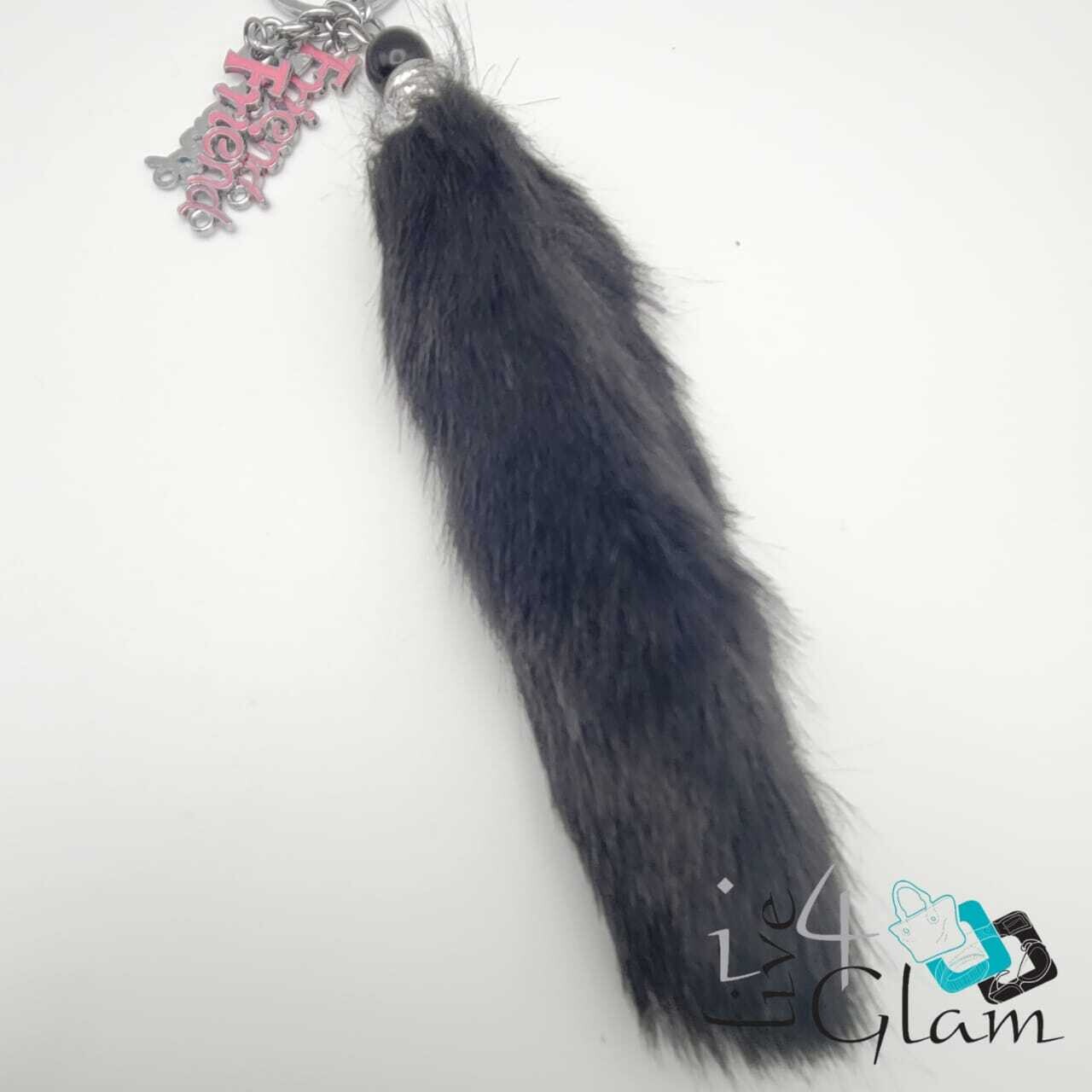 Fluffy Multicolour Keychain, Color: Black