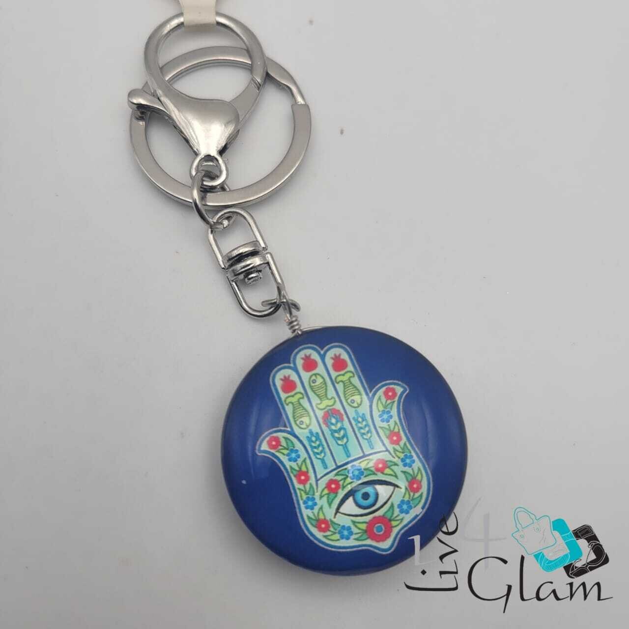 Blue Glass Hamsa Hand Keychain