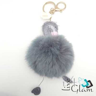 Gray Flamingo fluffy  key chain