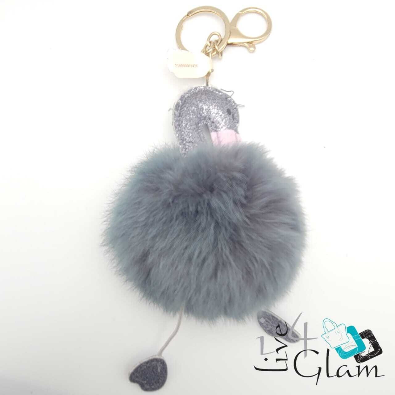 Gray Flamingo fluffy  key chain