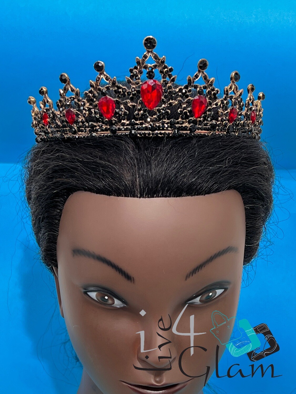 Gold Black and Red Rhinestone Tiara