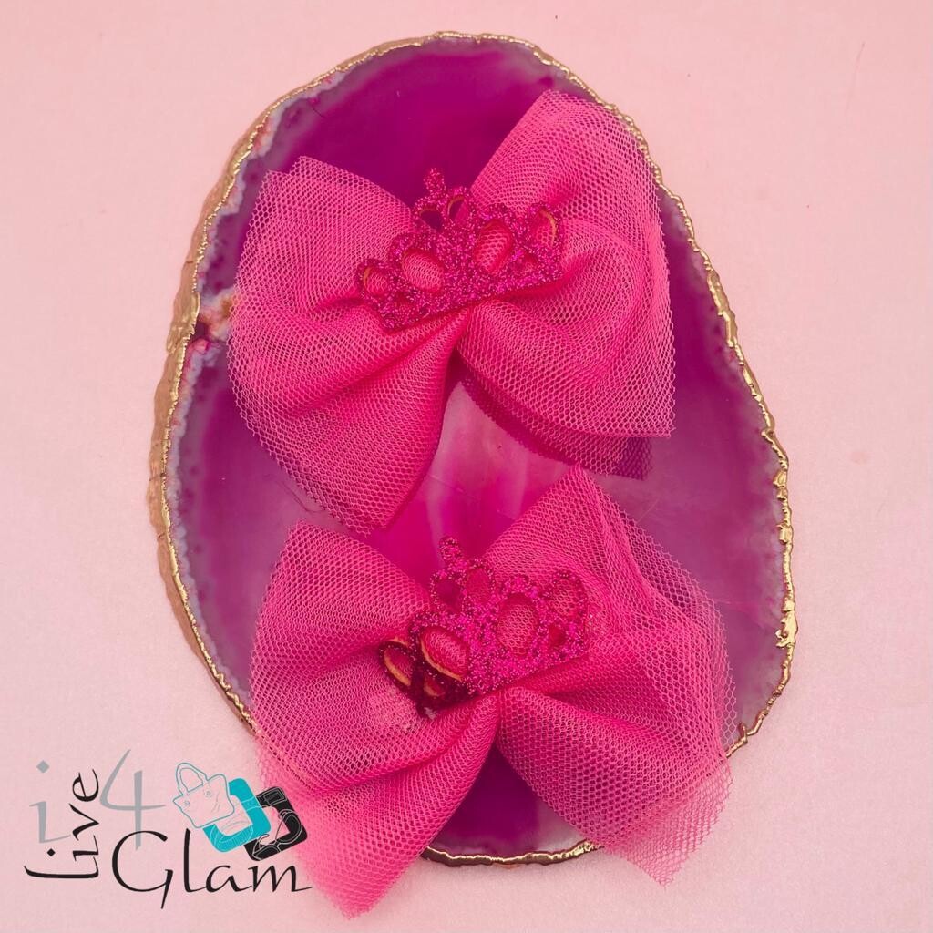Mesh Two Piece Crown And Bow Hair Clip, Color: Pink