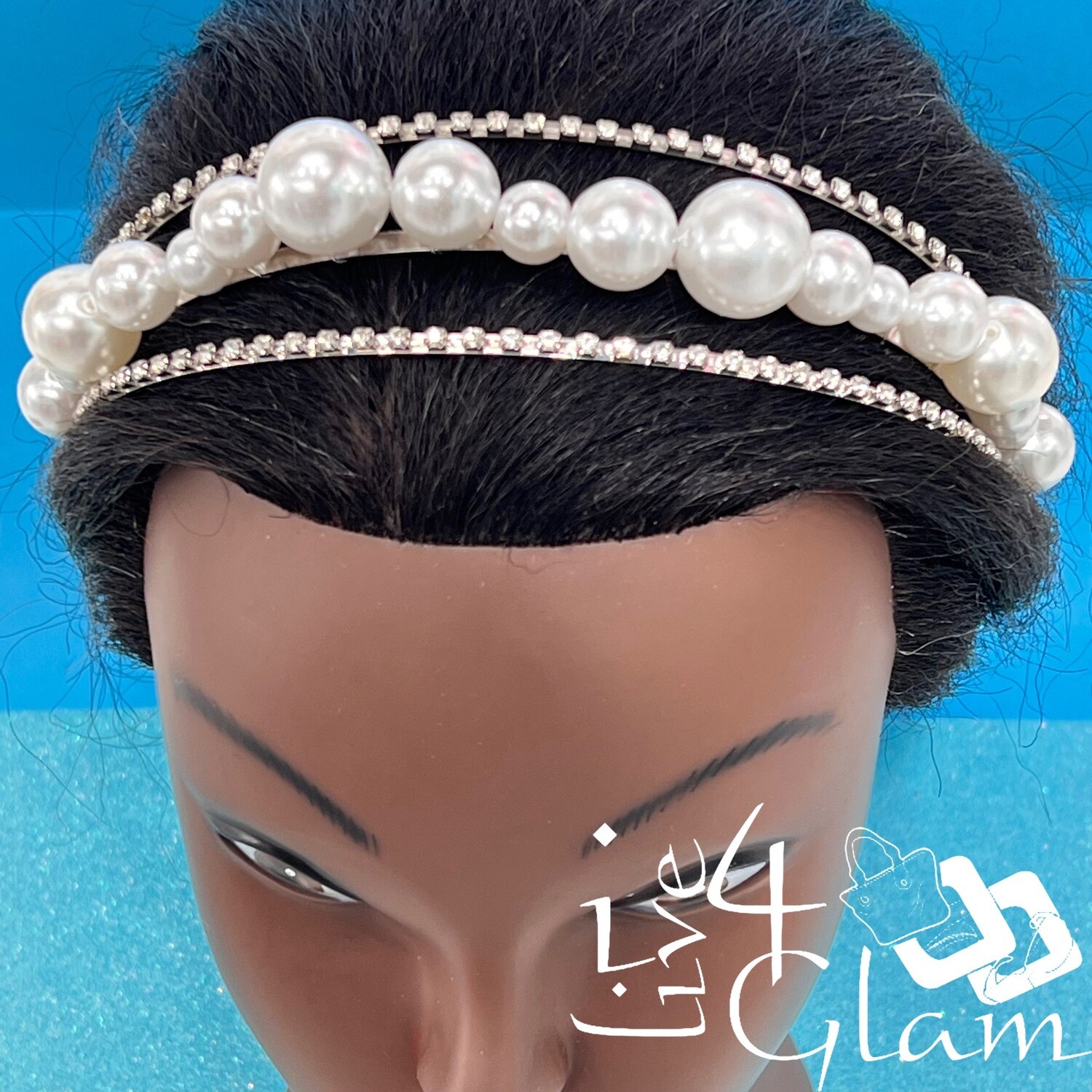 Small/Large Pearl 2 Layer Tennis Chain Headband