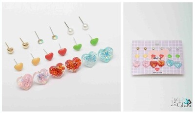 Heart Multicolour 9pcs Earring Set