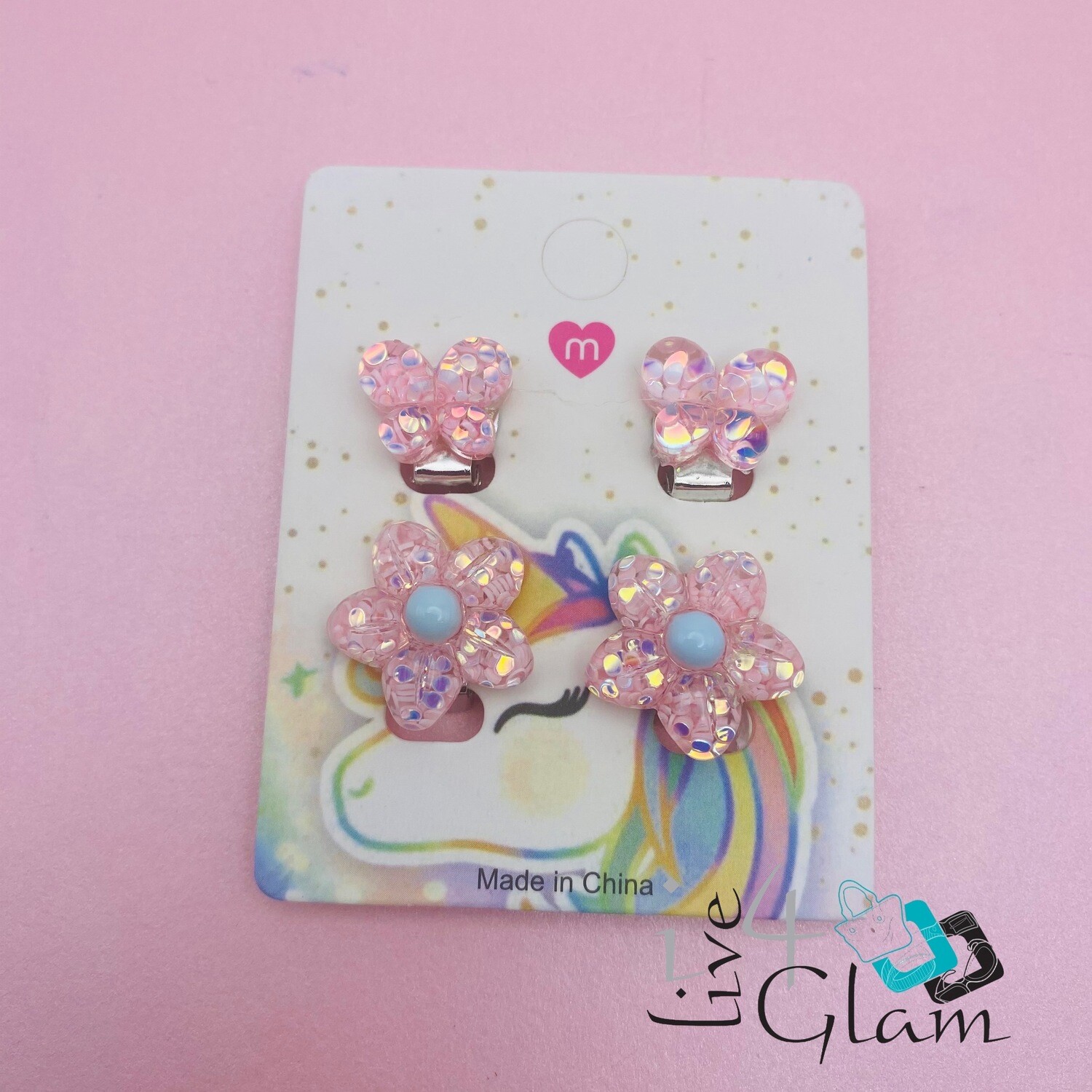 Flower Butterfly Clip on Earring Set